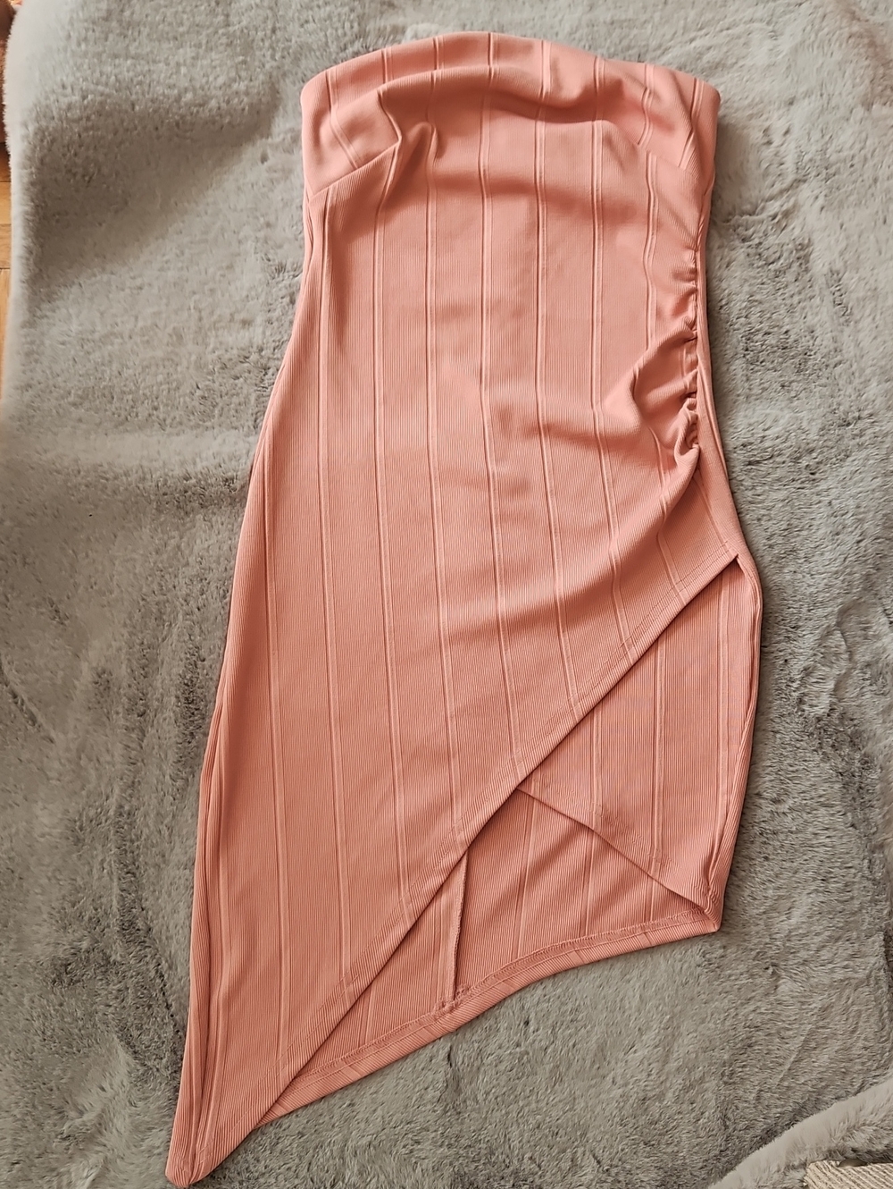 Fashion Nova Dusty Rose Strapless Asymmetric Bodycon Dress